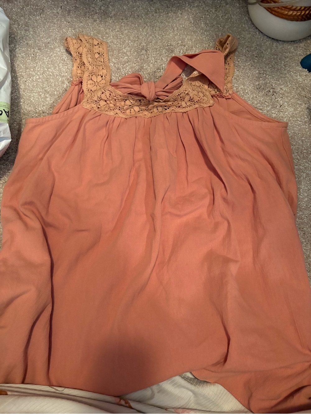 Peach Lace-Trim Sleeveless Tank Top